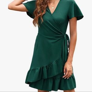 Green Wrap Mini Dress, Size Large